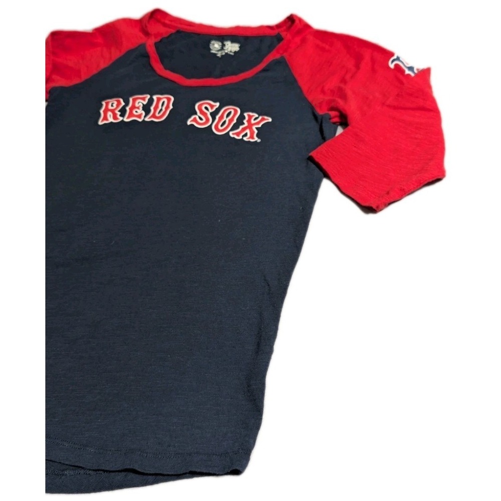Boston Red Sox Womens Medium Raglan 3/4 Sleeve Shirt Navy Red Campus Lifestyle - Picture 6 of 7